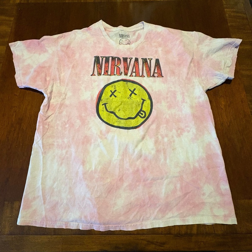 Nirvana Smiley Face Tie Dye T-Shirt Men's XL‎ Pink White Official 2023 Band Tee